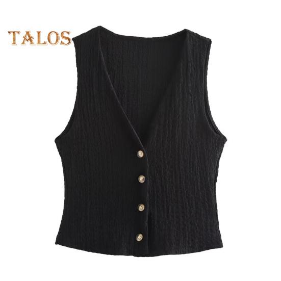 Vest Top for Women Vintage Tank Crop Top V Neck Button Down Waistcoat Retro Casual Sleeveless Cardigan