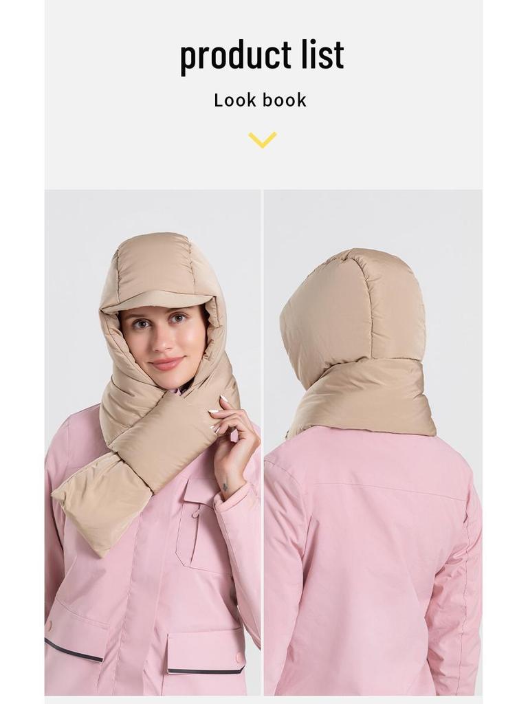 Women's Hooded Down Hat & Scarf: Windproof, Warm Ear & Neck Protection for Autumn/Winter