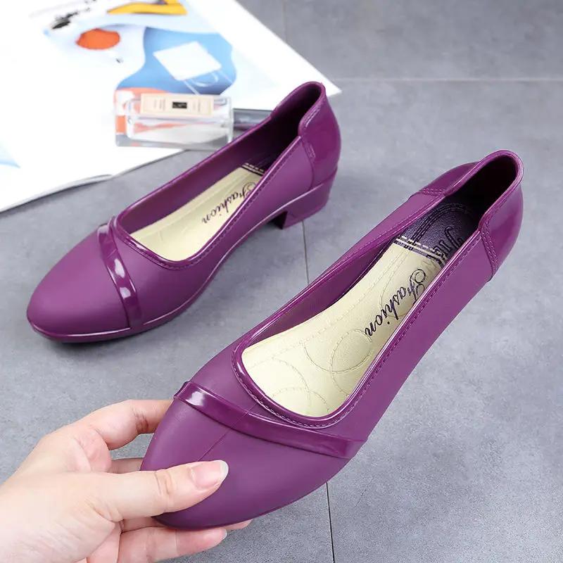 Fashionable Korean-style Adult Low-top Waterproof Shoes Short Tube Rain Shoes Mid-heel Anti-slip Rainboots Kitchen Work Shoes