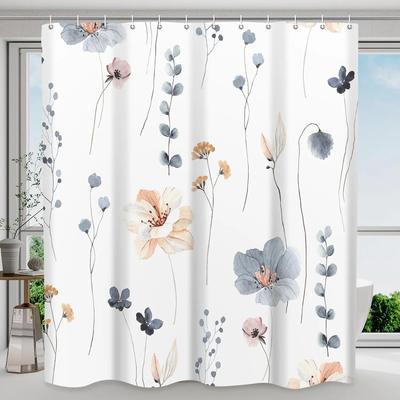 Watercolour Floral Shower Curtain Spring Sage Floral Botanical Curtain Polyester Fabric Shower Curtain Bathroom Decor With Hooks
