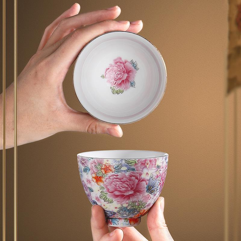 Souvenir Enamel Color Wanhua Ceramic Kung Fu Tea Set Creative Annual Meeting Gifts High-end Guochao Tea Ware Teacup