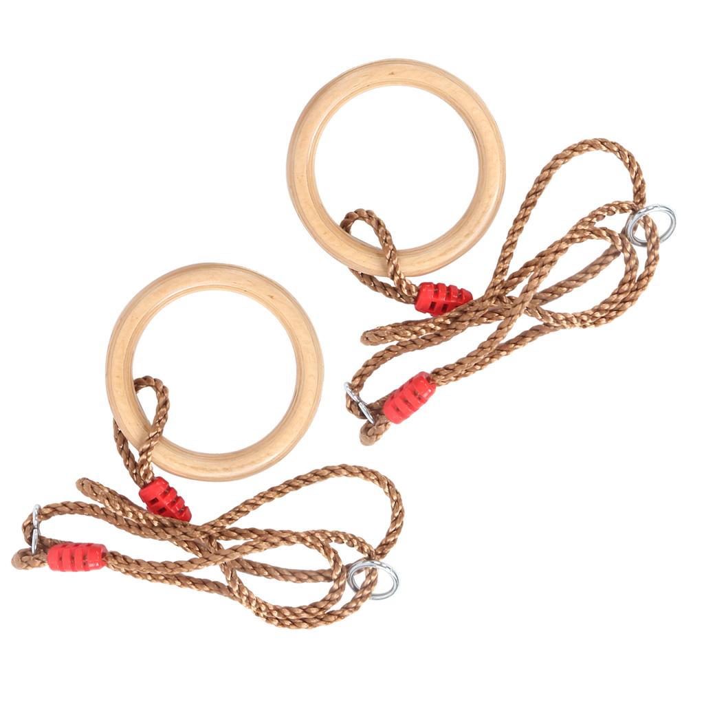 2dílná sada dřevěných fitness gymnastických kruhů s lanem, dětské sportovní dřevěné houpačky