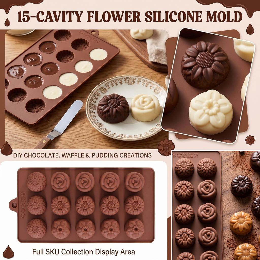 15-Cavity Chocolate for and Baking, DIY Dessert Making Tool, Silicone Baking for Homemade Treats