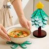Multifunctional Wooden Placemat for Restaurant Tree-Shaped Trivets with Storage Stand, Collapsible Heat Resistant Rustic Table Protector Dining