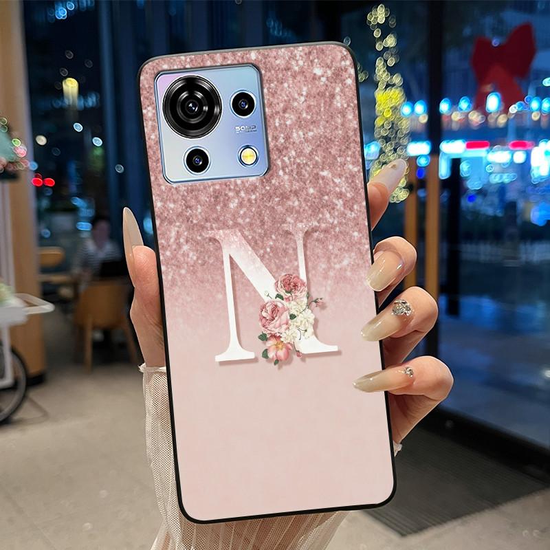 Kratzfeste Handyhülle für ZTE Blade V50 Vita 4G Trendiger Stil Buchstabe Rosa Glänzender Sternenhimmel Gelee-Farbe Weiche Silikonhülle