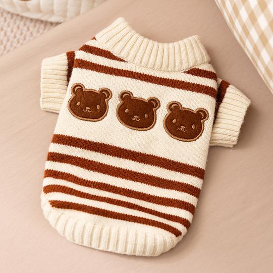 Dogs Striped Sweater Cute Bear Pattern Knitted Pullover Stretchy Warm Winter Puppy Clothes for Small Dogs Cats French Bulldog Chihuahua