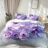 3pcs Purple Bedding Set Diamond Heart Rose Butterfly 3D Print Cozy Duvet Cover King Queen Twin Size Birthday Gift Bedroom Decor