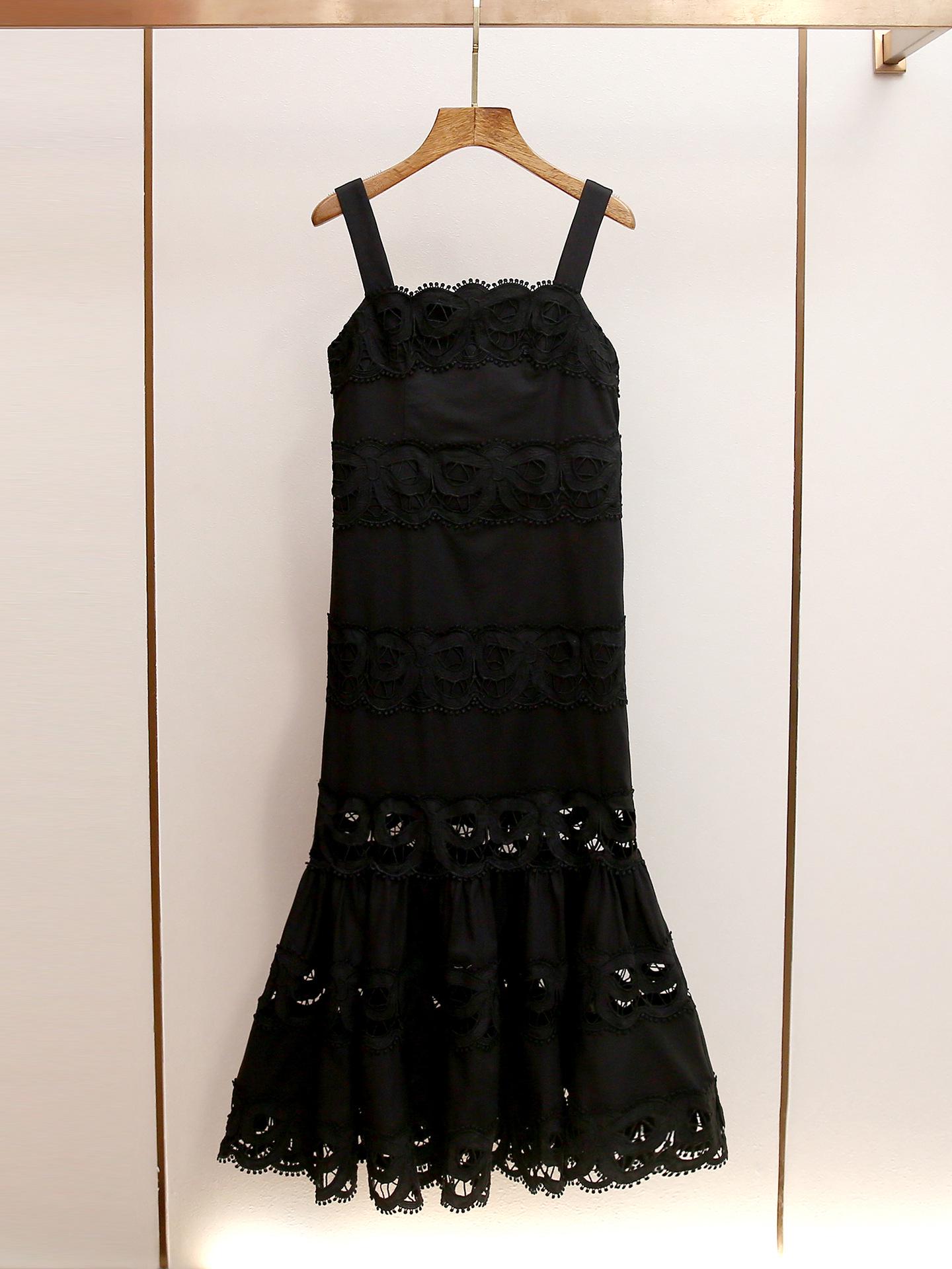 

SP Brand Hepburn Style Embroidered Lace A-line Spaghetti Strap Dress L чёрный