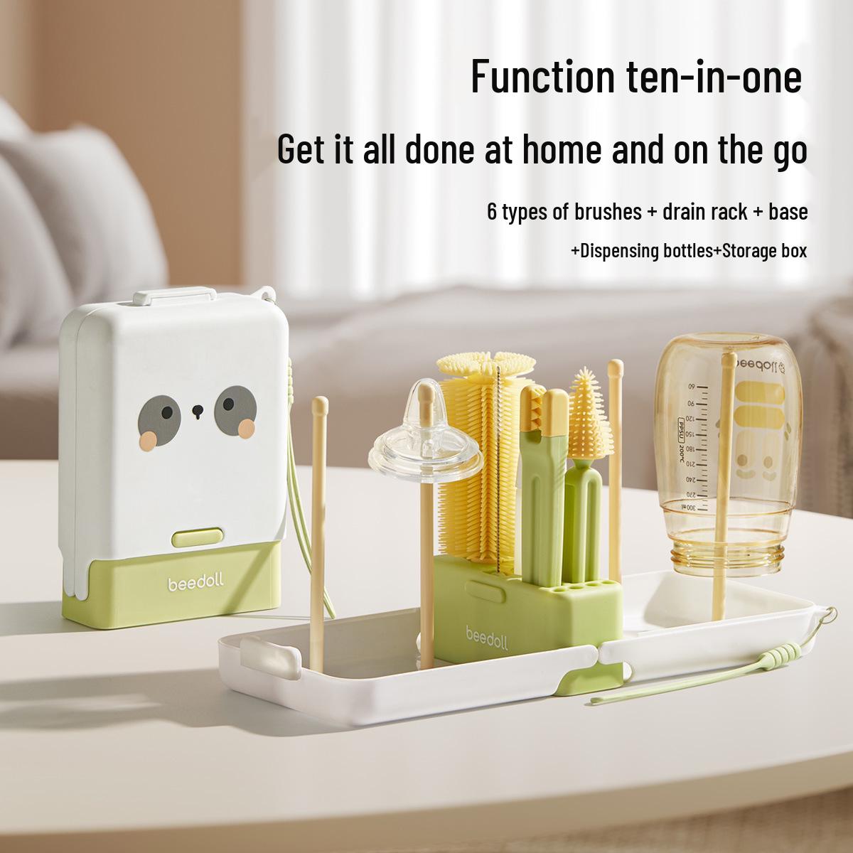 Portable Silicone Baby Bottle & Nipple Cleaning Brush - Multifunctional Straw Brush for Travel & Outings 10-in-1 Set