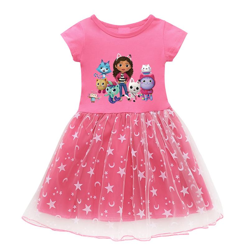 Nouvelle Robe d'Été Cartoon Gabby Cats pour Bébés Filles Robe Princesse Sac Bandeau Enfants Déguisement Cosplay Maison de Poupées de Gabby 140 pink