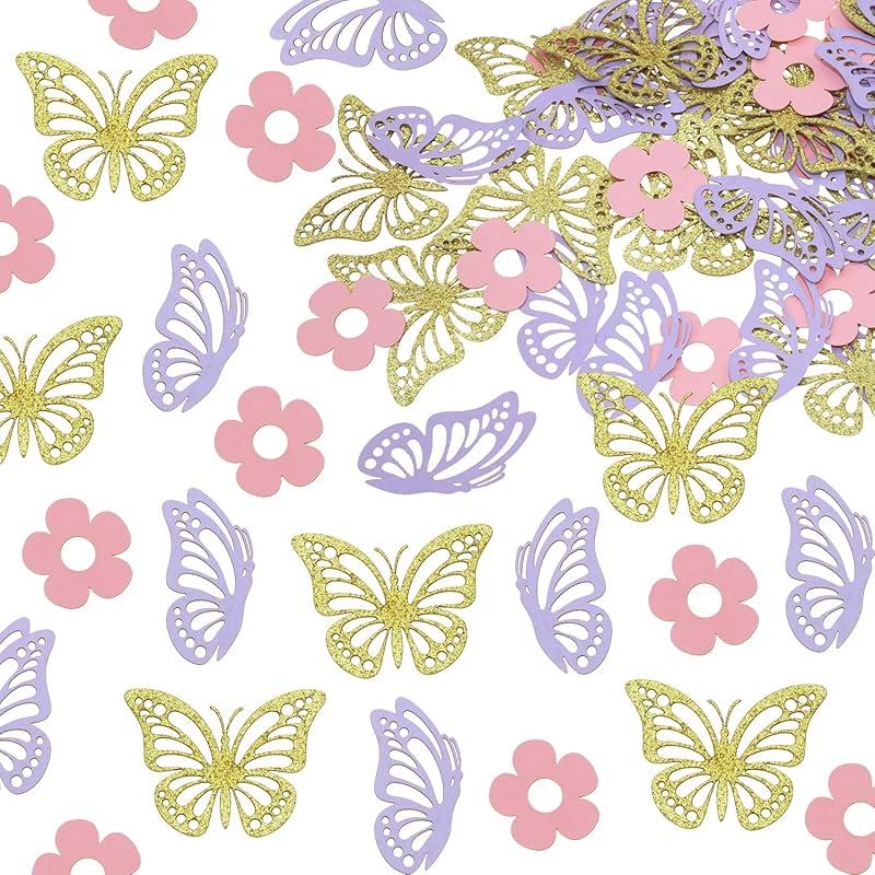 ONLYKXY 13g Butterfly Flower Table Confetti Decor Glitter Butterfly Decoration for Birthday Wedding Theme Thanks Giving Party Valentine's Mother's