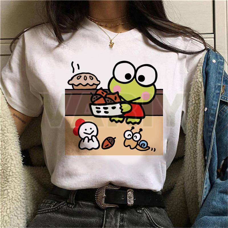 Retro dámské tričko Keroppi Gudetama Dej si koupel Potištěný top Korejské s krátkým rukávem Kulatý výstřih Dámské tričko Vhodné pro denní nošení