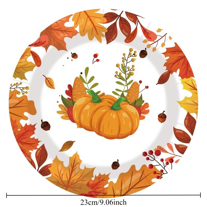 10-20Pcs Thanksgiving Paper Plates Napkins Cups Straw Turkey Pumpkin Fall Harvest Party Decorating Supplies Disposable Tableware