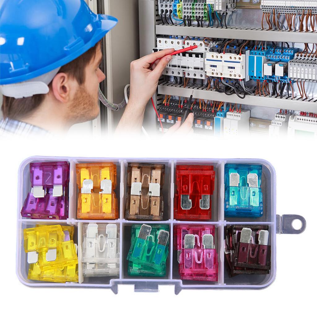 50Pcs Auto Car Truck Fuse Assortment 3/5/7.5/10/15/20/25/30/35/40A Standard Car Fuse Replacment Automotive Fuse