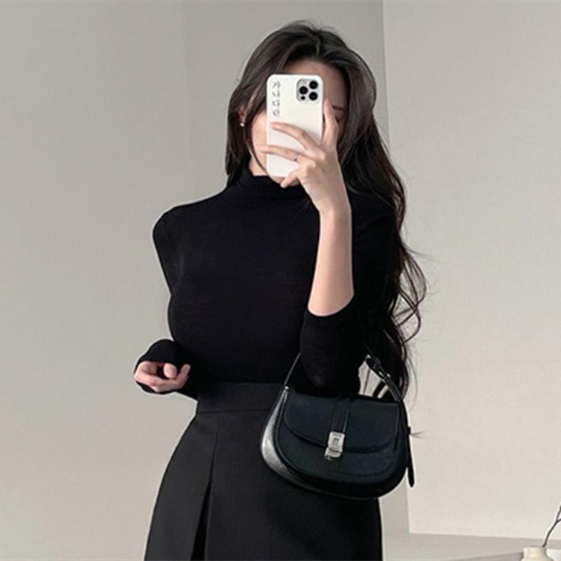 Korean Dongdaemun Cashmere Slim-Fit Turtleneck Top - Women's Autumn/Winter Versatile Long-Sleeve Base Layer