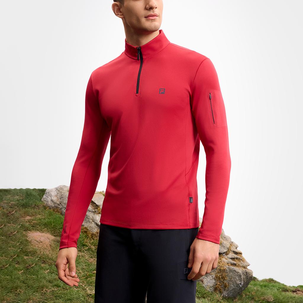 Fila Fashion Stand Collar Half Zip Knit Slim Fit Long Sleeve T-Shirt Men Tops Dark-Rose A11M517210FWI