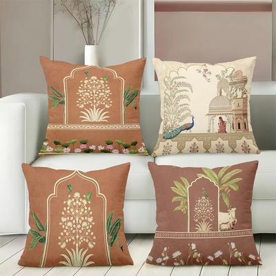 Dekorative Kissenbezüge im indischen Stil, floral, Pfau, Kuh, Polyester, Kissenbezug für Sofa, Kopfkissen