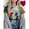 Mode Femme Col Rond Manches Courtes Impression Animale Colorée 3D T-shirt à Manches Courtes et Col Rond Animal