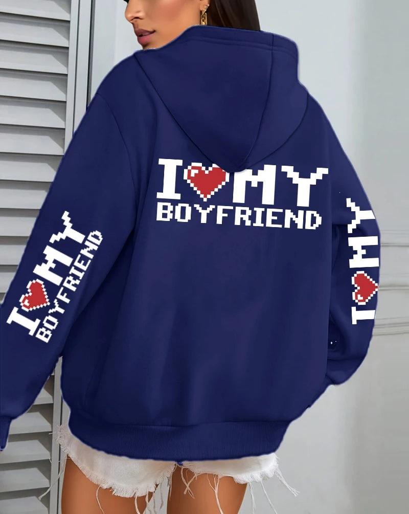 I Love My Boyfriend Women's Casual Fleece Hoodie
