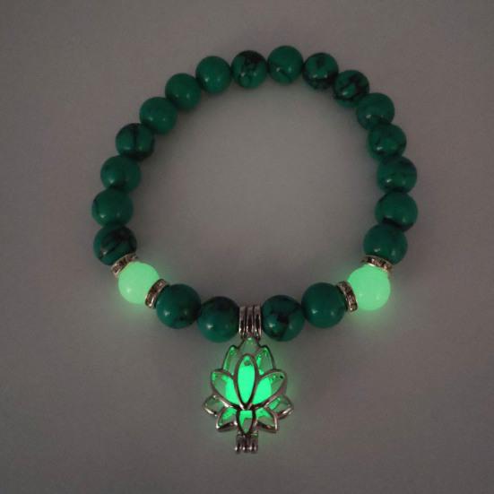 Women Bracelet Faux Turquoises Luminous Floral Jewelry Elastic Beads Bangle Jewellery Gift