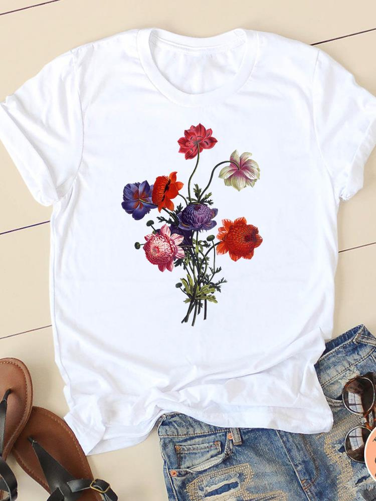 Mutter Tochter Passende Blumenwort Aufdruck T-Shirt Kurzärmelig Damen Grafik-T-Shirt Europäischer Amerikanischer Stil Freizeitkleidung