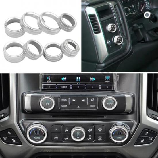 8x Silver Center Console Control Switch Knob Trim For Chevy Silverado 2014-2018