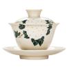 Ceramic Handmade Kung Fu Zen Gaiwan, Creative Hand-painted Chrysanthemum Tea Set, Office Tea Bowl with Saucer, Drinkware