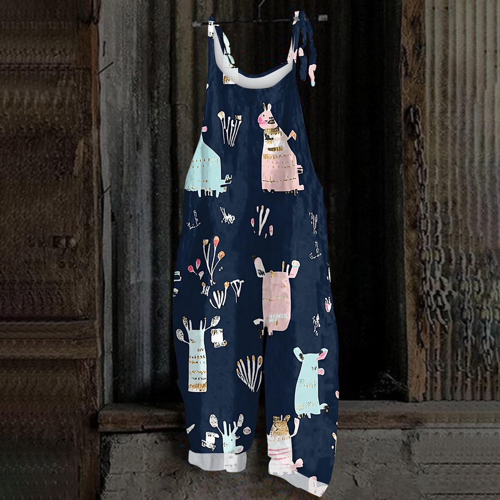 

Жіночий комбінезон з різдвяним принтом, повсякденний вільний, вінтажний, бавовняний льон XXXL Темно-синій