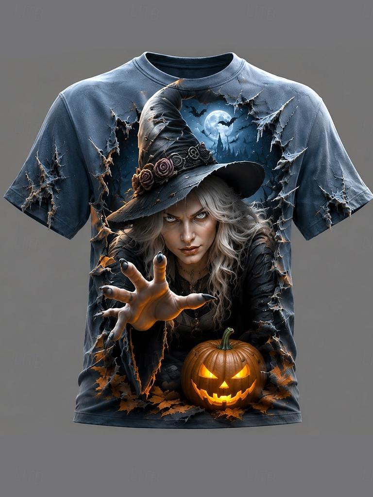Halloween Women's T Shirt Print Graphic Witch Vintage Stylish Casual Short Sleeve Crew Neck Regular Tops