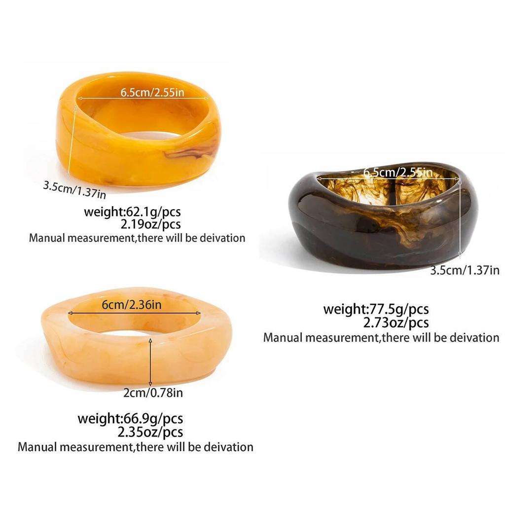 SHIXIN 3 Styles Fashion Thick Resin Acrylic Wide Bangle Bracelet for Women Vintage Irregular Geometric Charm Large Bangle Gift