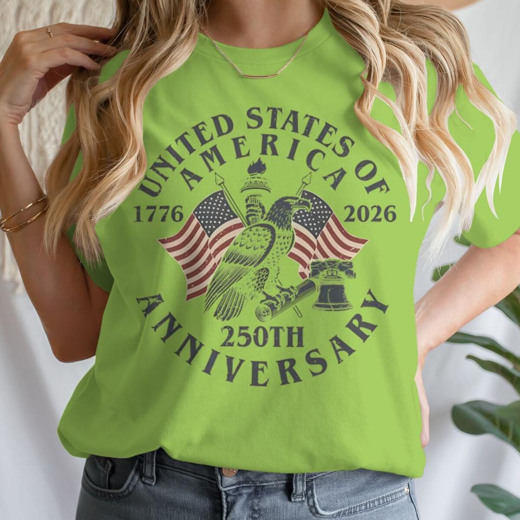 Vintage Usa 250th Anniversary 17762026 Tshirt Unisexs Retro Eagle Flag Print Casual Patriotic 4th Of July Tee Gift