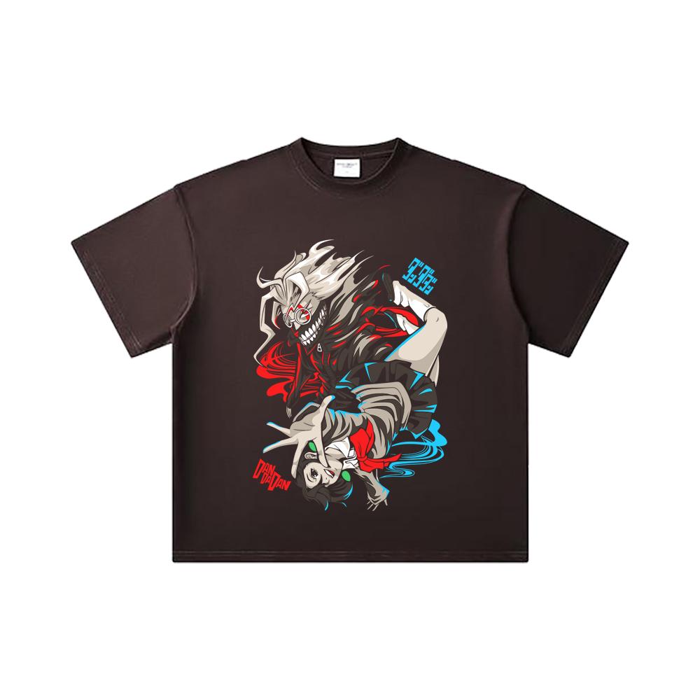 260 GSM Doppelgarn 32er Zählung 100% Baumwolle Dandadan V38 Okarun Momo Druck Unisex Schweres Baumwoll-T-Shirt