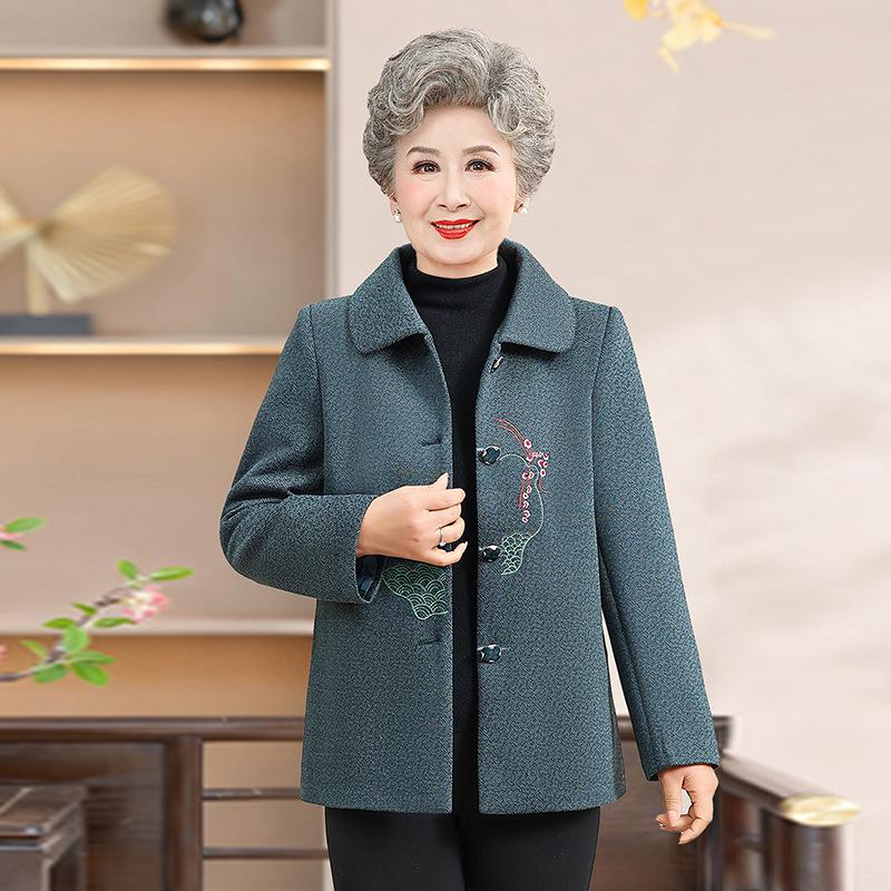 Stylish Woolen Coat for Middle-Aged and Elderly Women - Thickened Winter Wear for Mothers and Grandmas