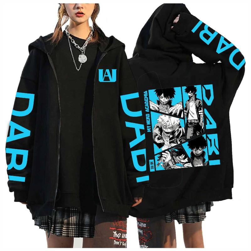 Anime Printed Zipper Hoodie Men Fashion Casual Harajuku Streetwear Long Sleeve Fleece Jacket Coat Fall Winter Sweatshirts