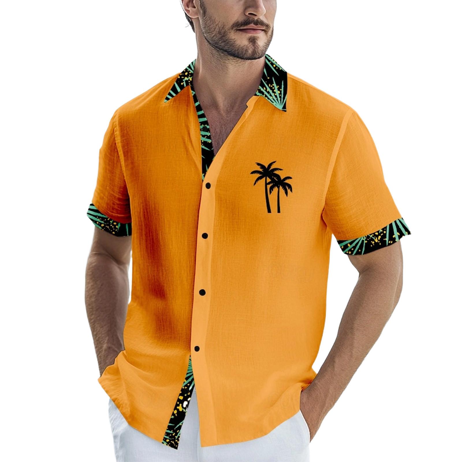 

Чоловічі вінтажні сорочки для боулінгу з коротким рукавом, літня пляжна сорочка XL помаранчевий