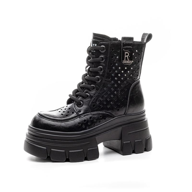 Thick-soled hollow Martin boots autumn new hollow breathable mesh boots punching hole Martin boots heightening women's boots