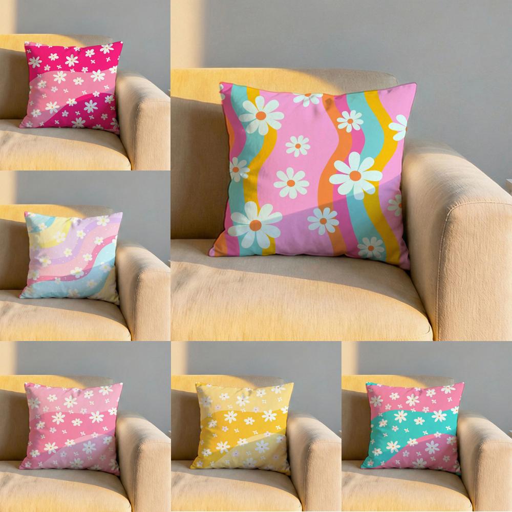 Colorful Daisies Cushion Cover Soft Reversible Durable Pillow Cover MultiScene Use for Home Car Daily Comfort