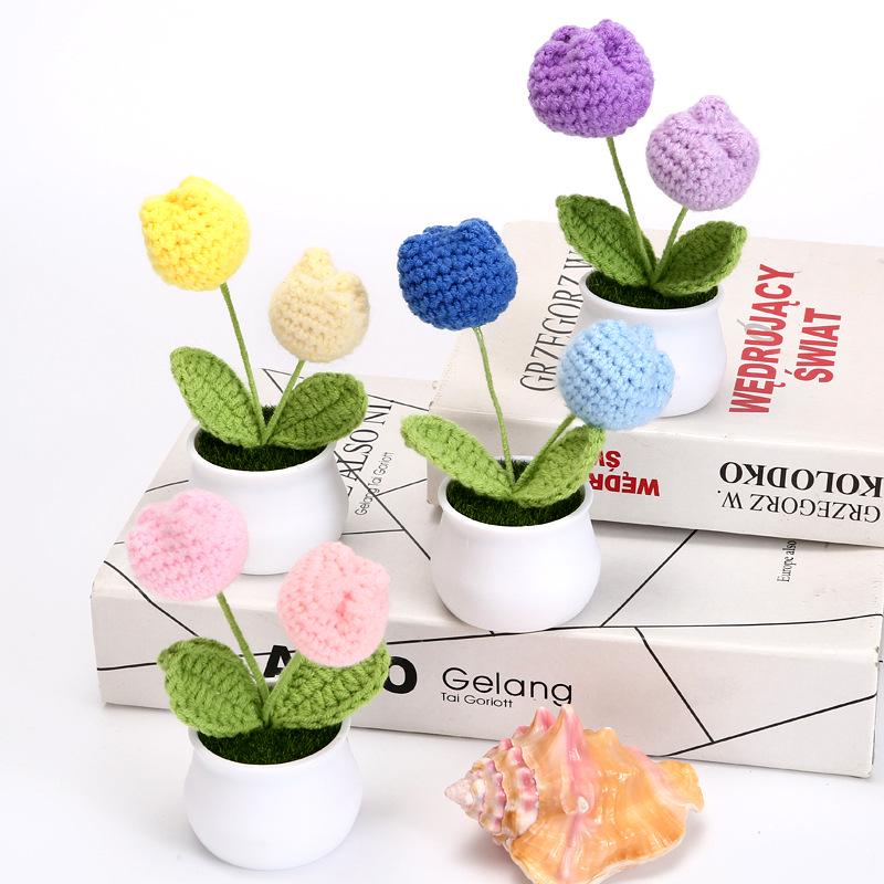 Hand-Woven Wool Tulip Plant: Creative Desktop Ornament & Graduation Gift