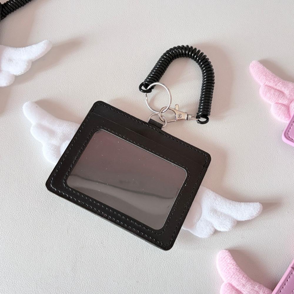 PU Leather Kpop Photocard Holder 2 Card Slot Photo Display Credit ID Card Protective Case Angel Wings Keychain Card Bag
