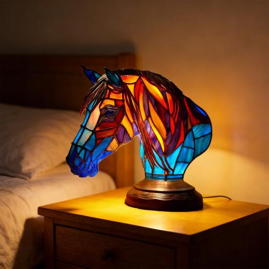 Retro Stained Resin Animal Table Lamp Vintage Style Animal Shaped Bedside Lamp Small Decorative Night Light for Bedroom Nursery Home Decoration
