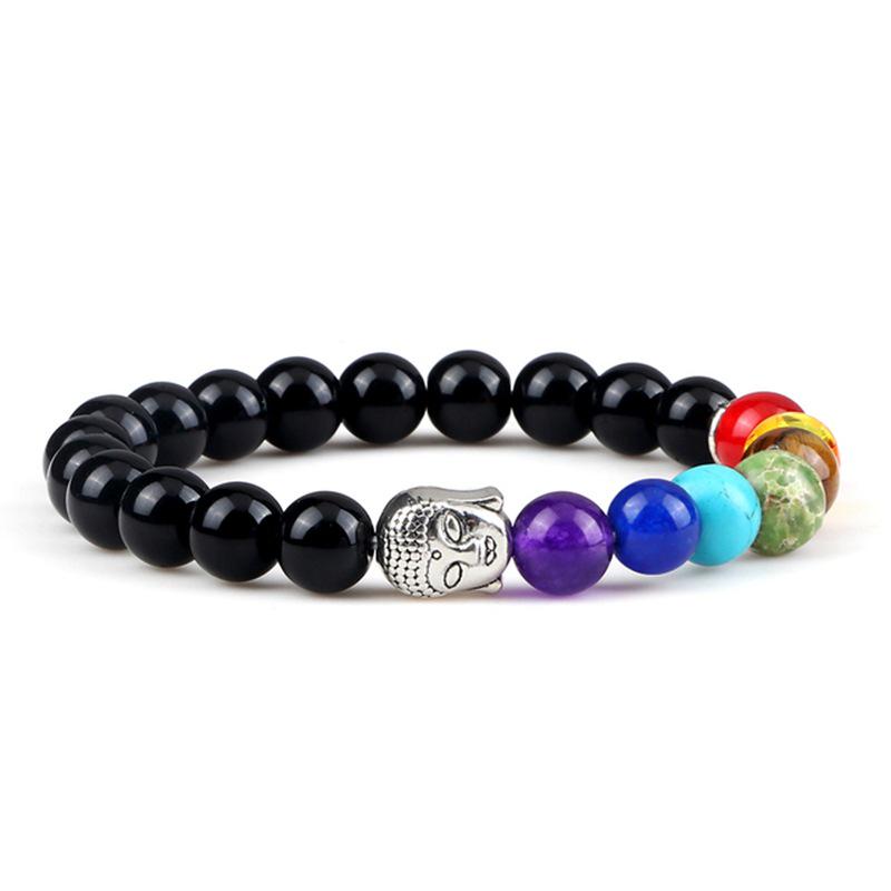 Trendy Women's Elastic Beaded Bracelet with Buddha Head - Multicolored