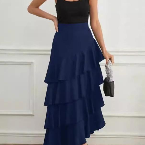 Europäisch-Amerikanischer Frühling/Sommer High-Waist Unregelmäßiger Midi Maxi Rock