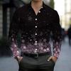 Men Collared Shirt Black Gradient Pink Cherry Blossom Star Print Long Sleeve Button Down Top