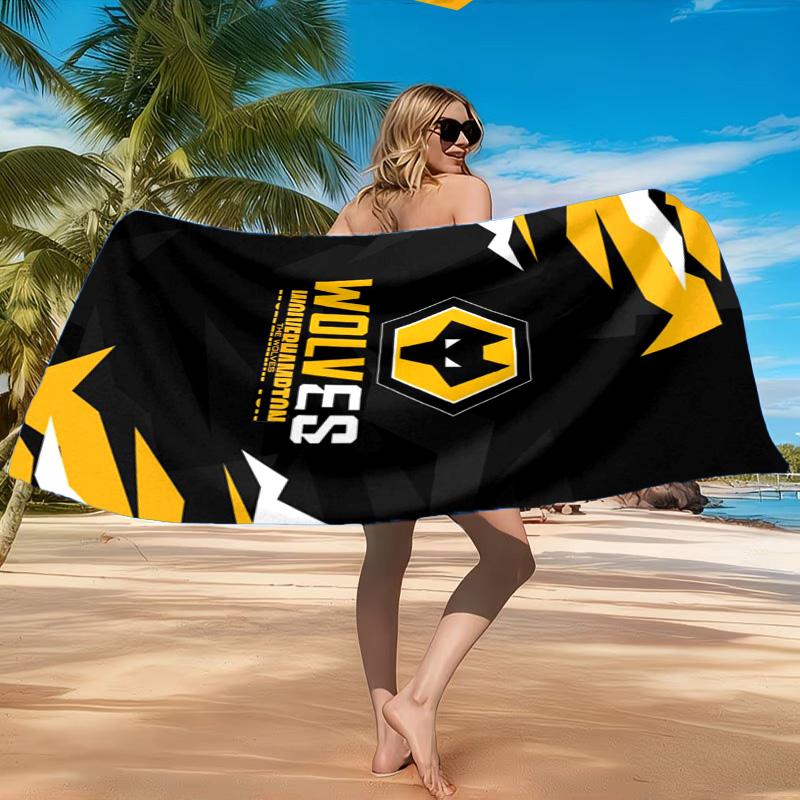 Fußballverein Wölfe Emblem Aufgedrucktes Mikrofaser Strandtuch, Weich Und Saugfähig, Schnelltrocknend, Ideal für Sommerreisen, Strand-Essentials, Schwimmbad