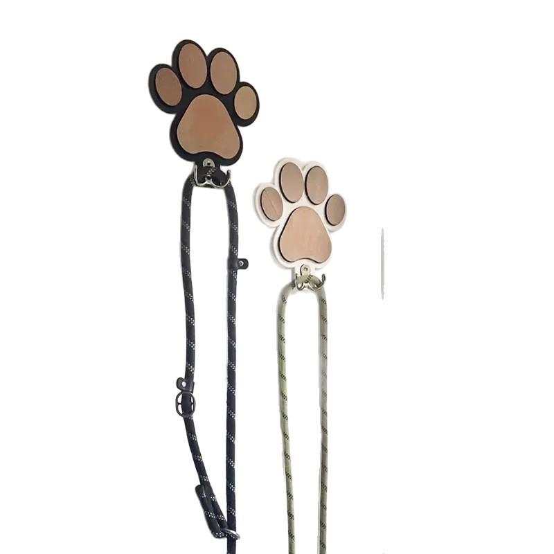 Wall-Mounted Wooden Coat & Hat Rack with Paw Print Hooks