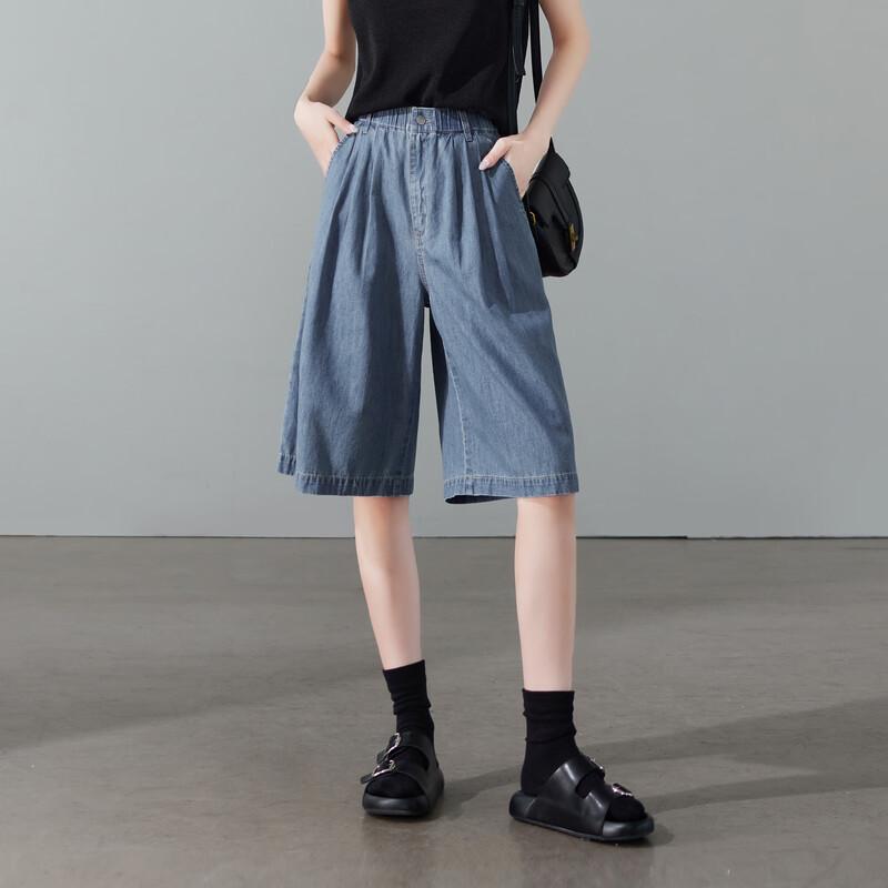 Women's Cotton Linen Loose Wide-Leg Capri Jeans