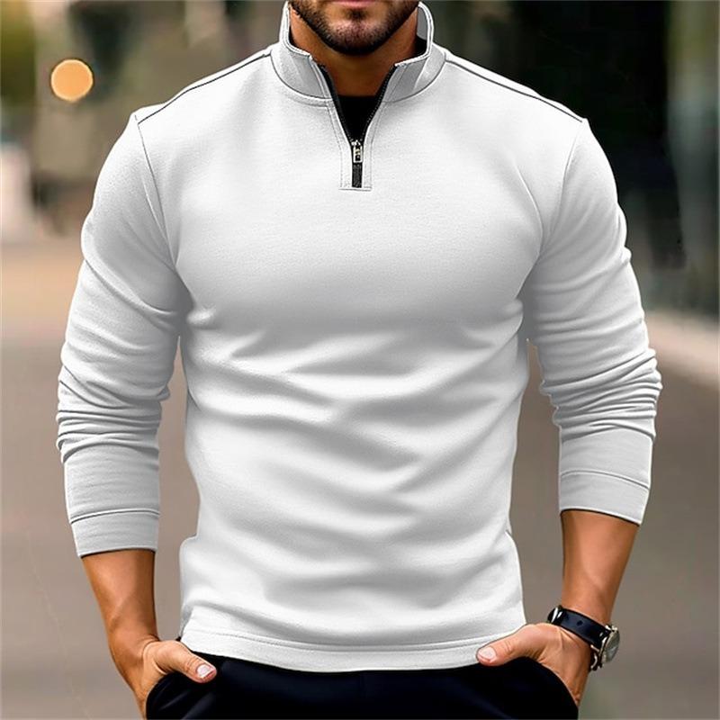 Mens Loose Zipper Long Sleeve Casual Sports Polo Shirt