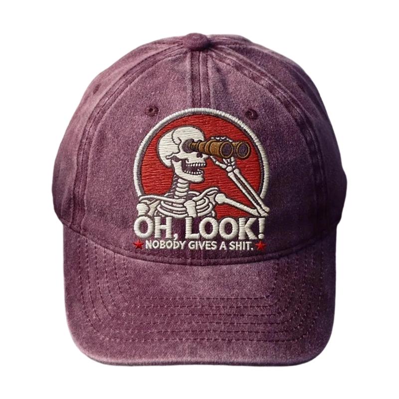 Embroidered Letters Baseball Cap Skeleton Design Adjustable Strap Lightweight Cotton Casual Sporty Headwear