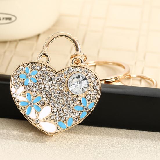 Keychain Pendant Heart Shape Charm Key Holder with Enamel Flower Design Lightweight Anti-Oxidation Durable Lobster Clasp Keyring