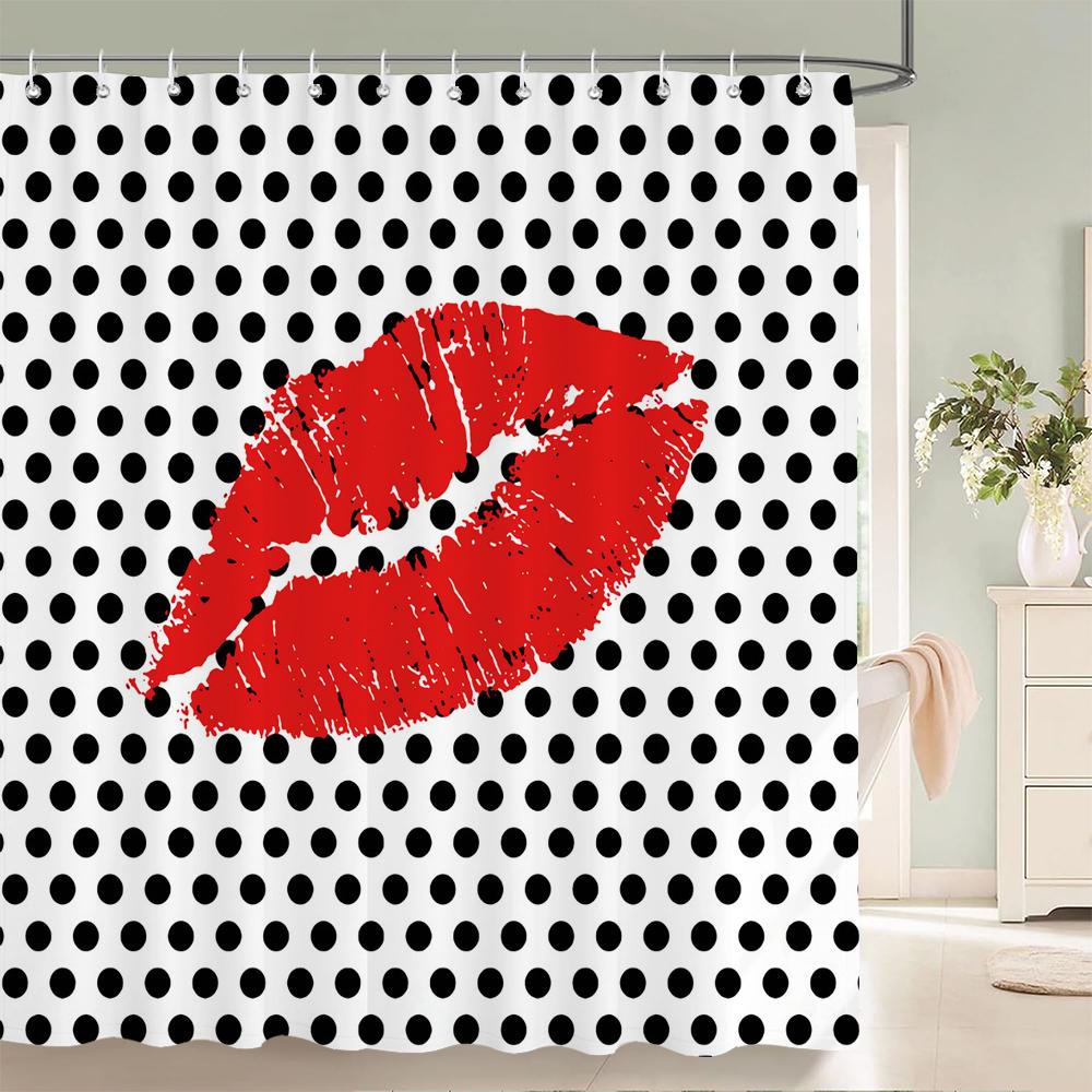 Sexy Red Lip Bath Curtain Waterproof Shower Curtains Polyester Pink Romance Love Bath Screen Printed Curtain For Bathroom Decor
